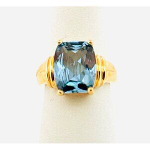 Estate Gold Plated Sterling Silver Blue Topaz Ring Size 5, 925, 5.7g Stunning